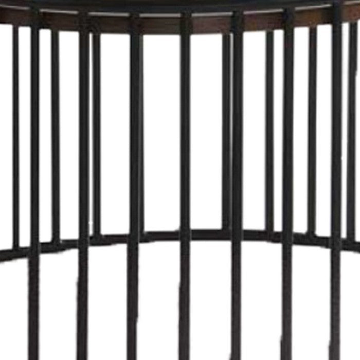 Circular Cage Shaped Metal Frame End Table with Wood Top, Brown and Black - BM219230