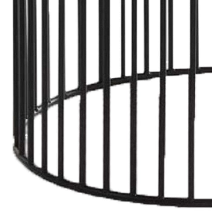 Circular Cage Shaped Metal Frame End Table with Wood Top, Brown and Black - BM219230