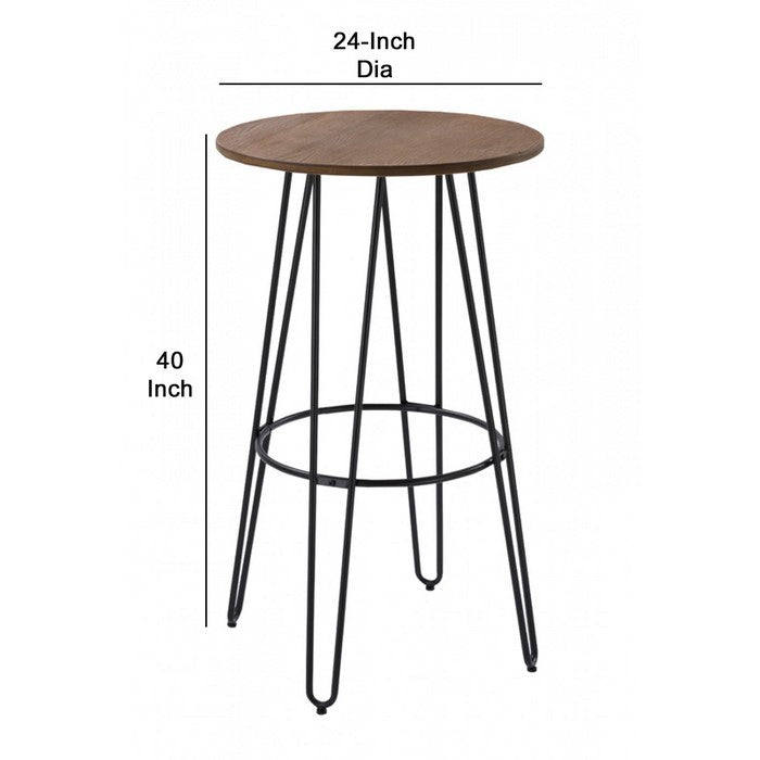 Contemporary Bar Table with Hairpin Legs and Bamboo Top, Black and Brown - BM219246