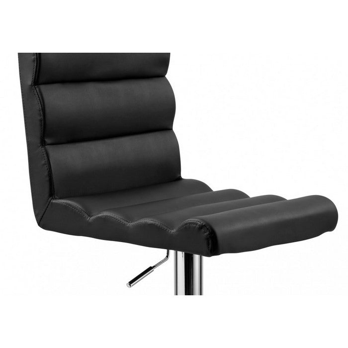 Leather Upholstered Adjustable Swivel Barstool, Black and Silver - BM219248