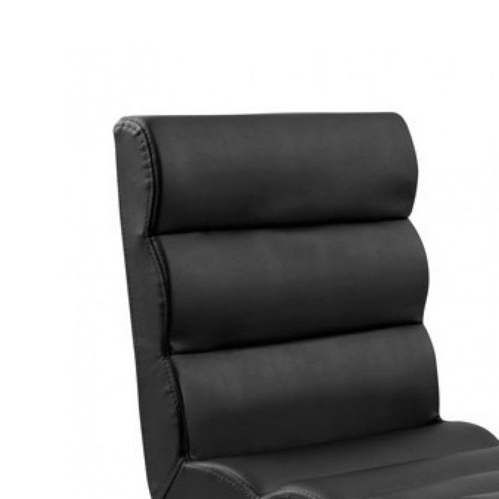 Leather Upholstered Adjustable Swivel Barstool, Black and Silver - BM219248