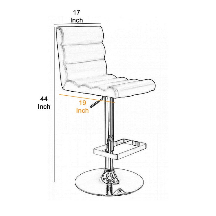 Leather Upholstered Adjustable Swivel Barstool, Black and Silver - BM219248