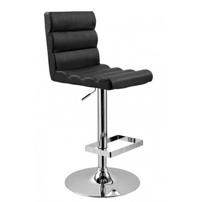 Leather Upholstered Adjustable Swivel Barstool, Black and Silver - BM219248
