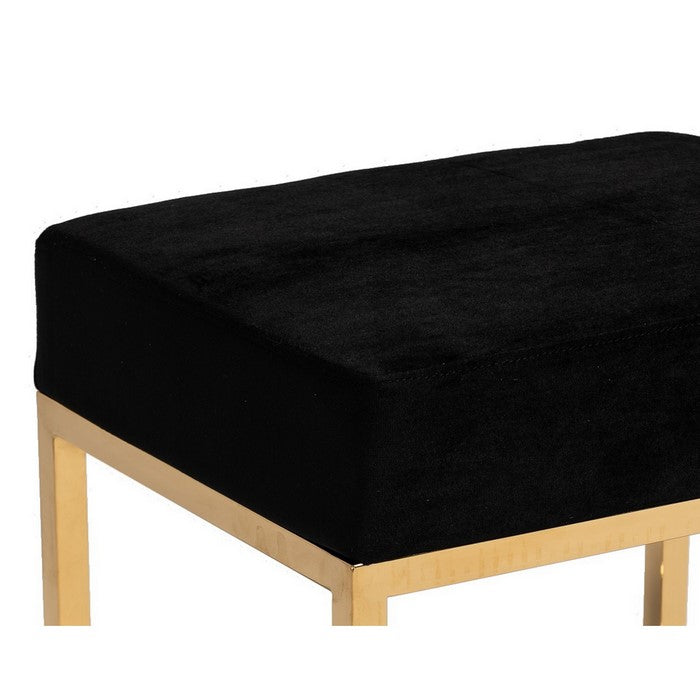 Velvet Upholstered Ottoman with Metal Tubular Base, Black and Gold - BM219253