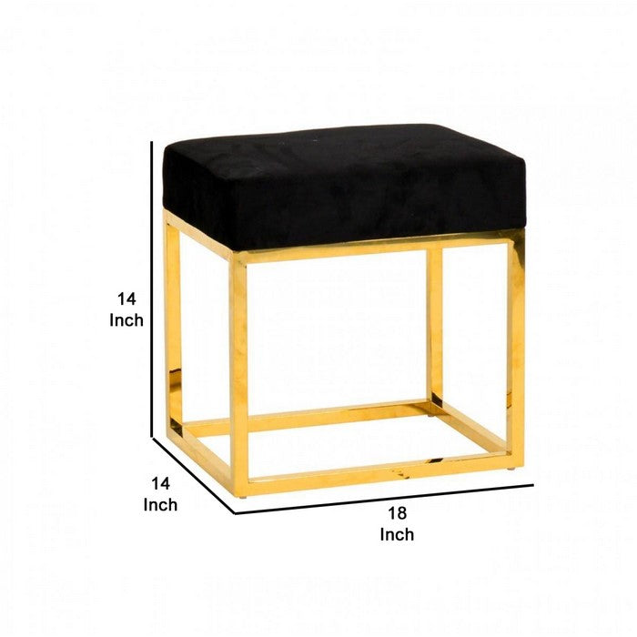 Velvet Upholstered Ottoman with Metal Tubular Base, Black and Gold - BM219253