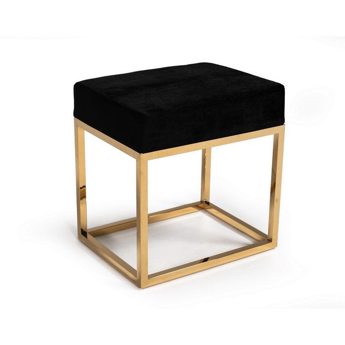 Velvet Upholstered Ottoman with Metal Tubular Base, Black and Gold - BM219253