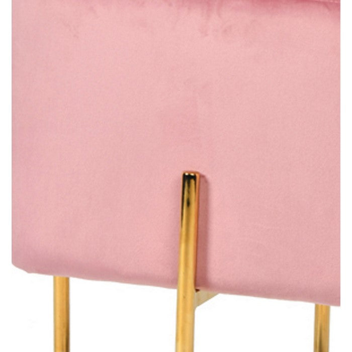 Velvet Upholstered Ottoman with Metal Base and Box Seat, Pink and Gold - BM219255