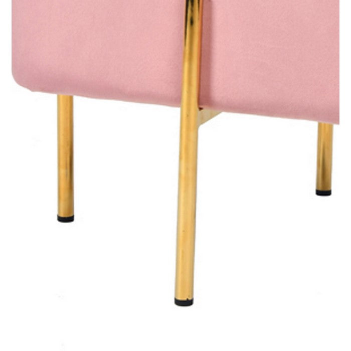 Velvet Upholstered Ottoman with Metal Base and Box Seat, Pink and Gold - BM219255