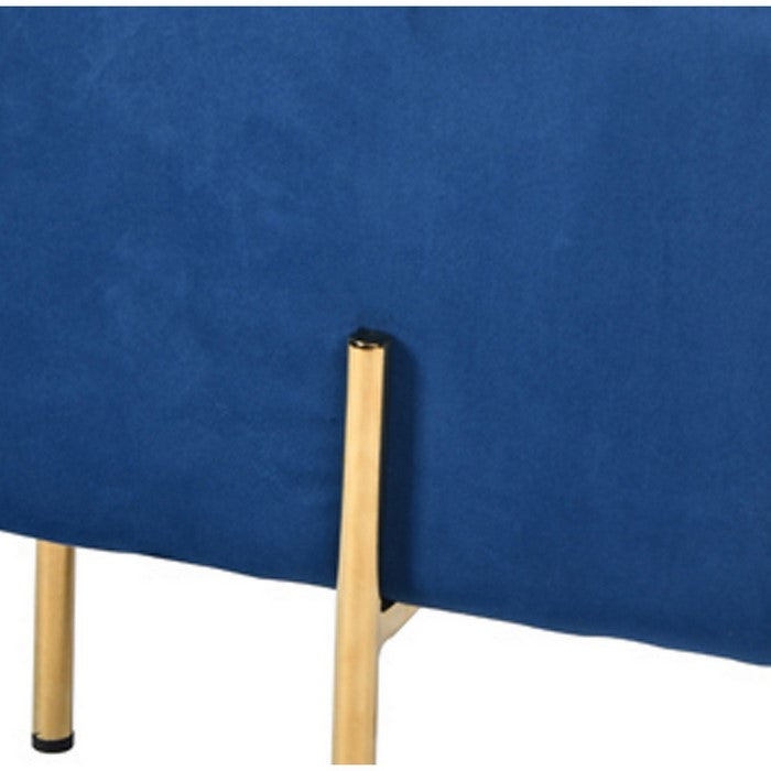 Velvet Upholstered Ottoman with Metal Base and Box Seat, Blue and Gold - BM219256