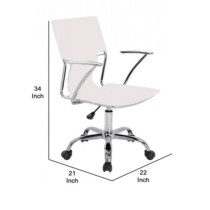 Leatherette Office Chair with Lumbar Support and 5 Star Base, White - BM219257