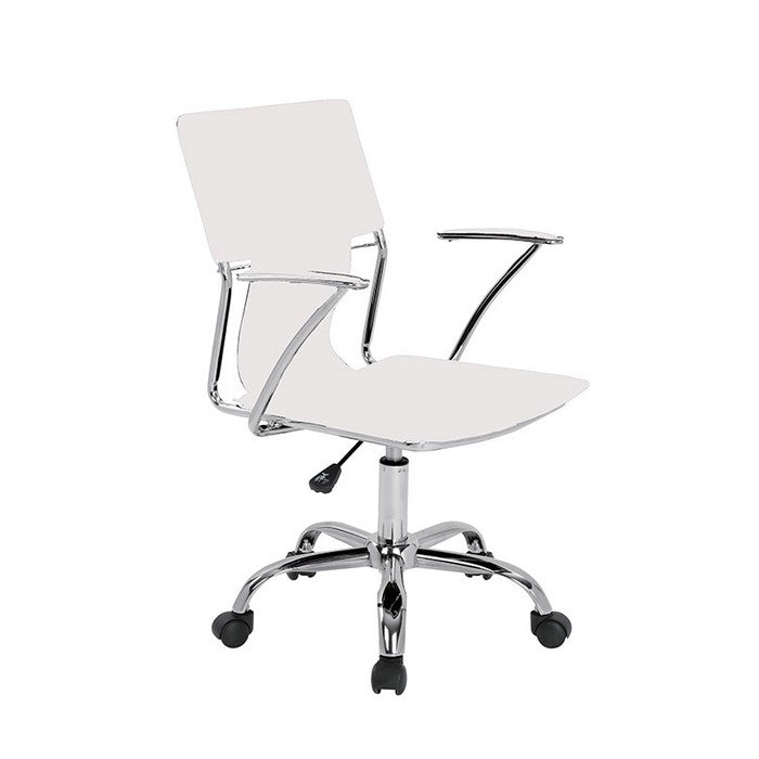 Leatherette Office Chair with Lumbar Support and 5 Star Base, White - BM219257