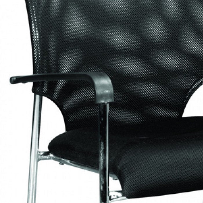 Fabric Upholstered Office Chair with Tubular Legs and Cushioned Seat, Black - BM219258