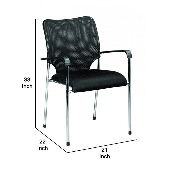 Fabric Upholstered Office Chair with Tubular Legs and Cushioned Seat, Black - BM219258
