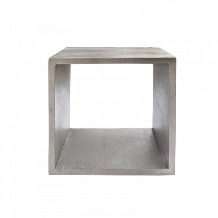Contemporary Style Concrete Cube End Table with Sharp Edges, Gray - BM219261