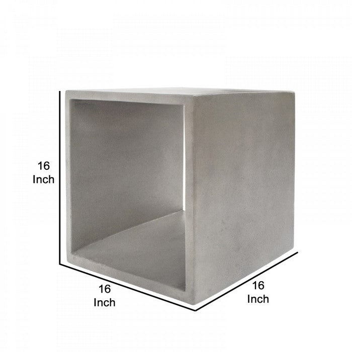 Contemporary Style Concrete Cube End Table with Sharp Edges, Gray - BM219261
