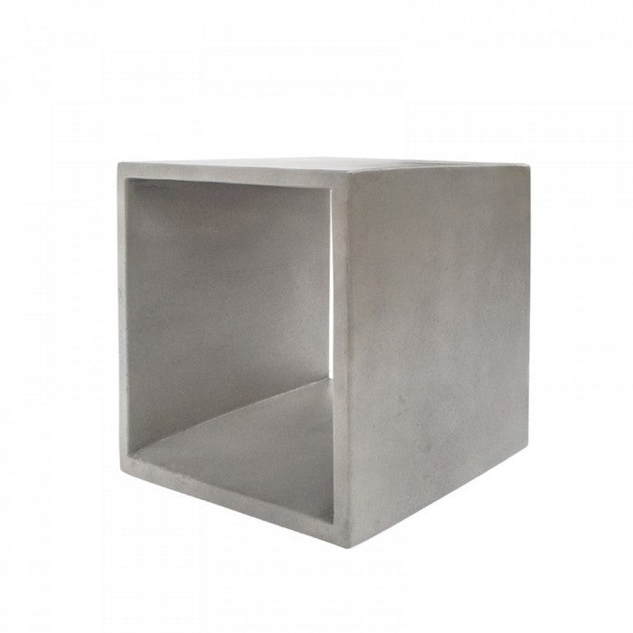 Contemporary Style Concrete Cube End Table with Sharp Edges, Gray - BM219261