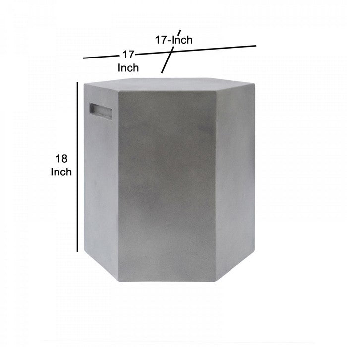 Contemporary Style Hexagonal Concrete Stool with Grove Handle, Gray - BM219262