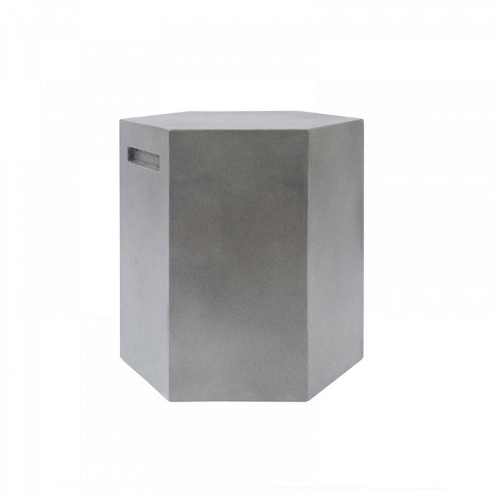 Contemporary Style Hexagonal Concrete Stool with Grove Handle, Gray - BM219262