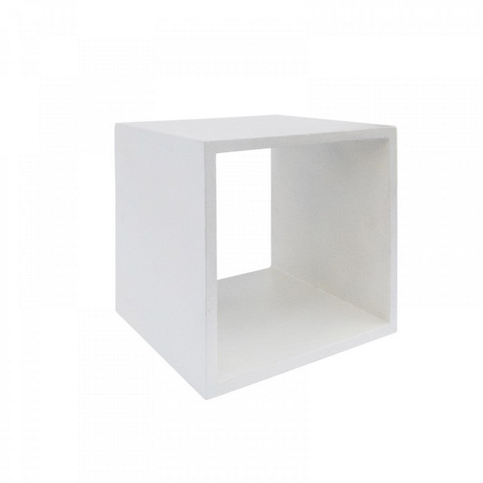 Contemporary Style Concrete Cube End Table with Sharp Edges, White - BM219264