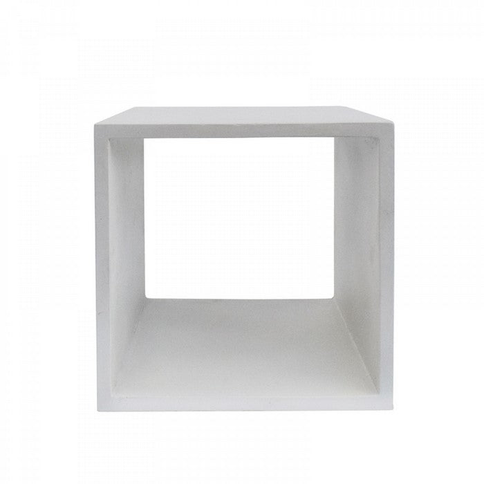Contemporary Style Concrete Cube End Table with Sharp Edges, White - BM219264