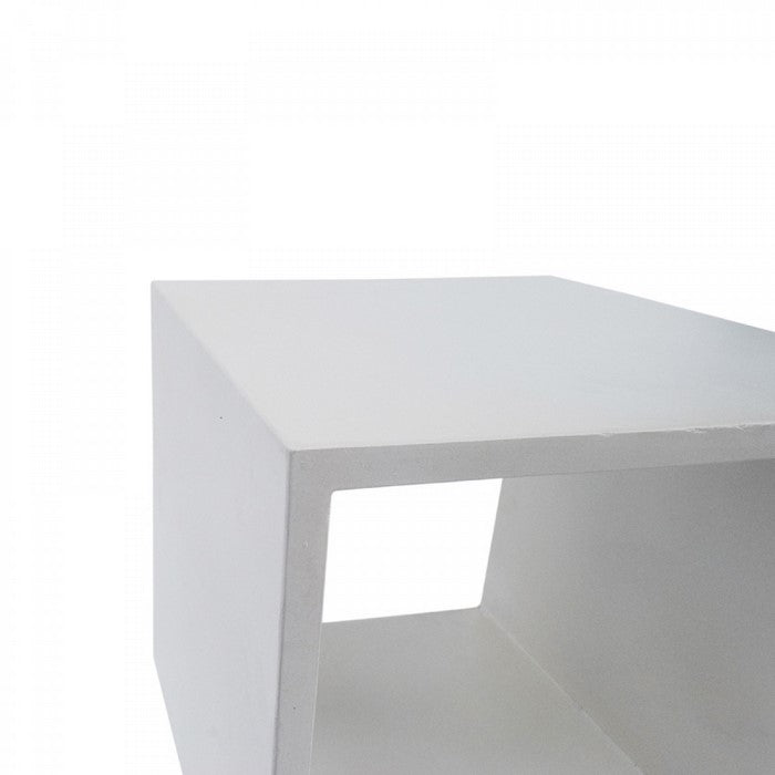 Contemporary Style Concrete Cube End Table with Sharp Edges, White - BM219264