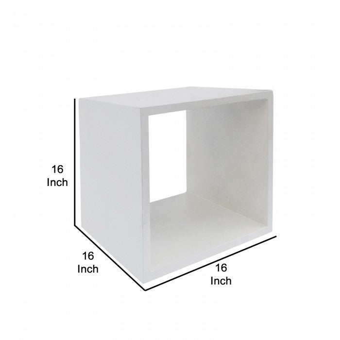 Contemporary Style Concrete Cube End Table with Sharp Edges, White - BM219264