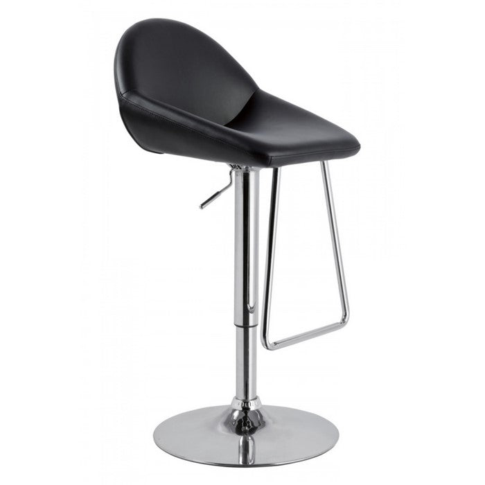 Eco Leather swivel Barstool with Round Flat Base, Black and Silver - BM219269