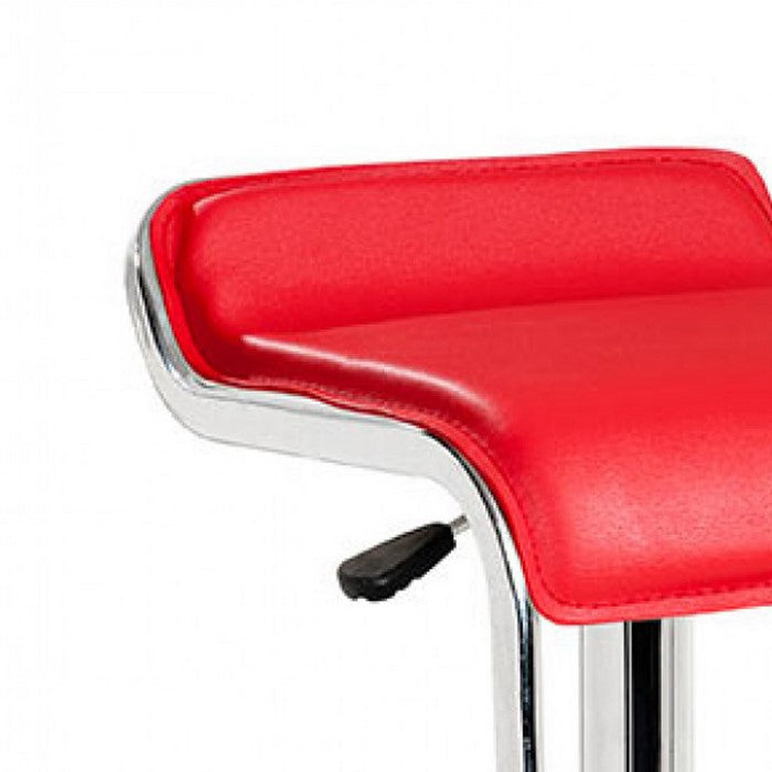 Swivel Barstool with Round Flat Base and Curved Seat, Red and Silver - BM219271
