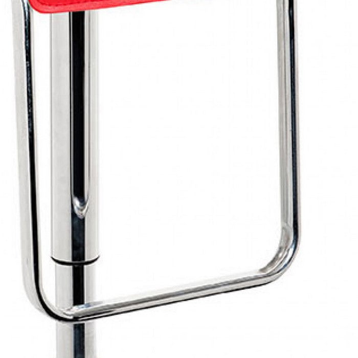Swivel Barstool with Round Flat Base and Curved Seat, Red and Silver - BM219271
