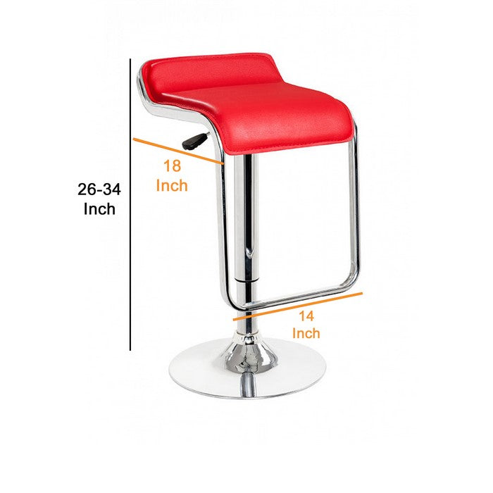 Swivel Barstool with Round Flat Base and Curved Seat, Red and Silver - BM219271