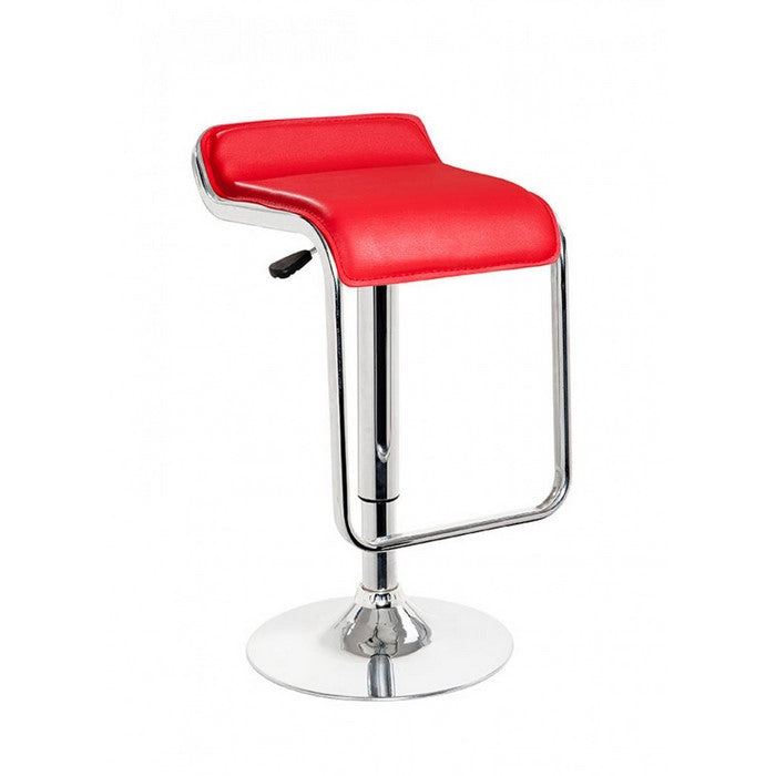 Swivel Barstool with Round Flat Base and Curved Seat, Red and Silver - BM219271