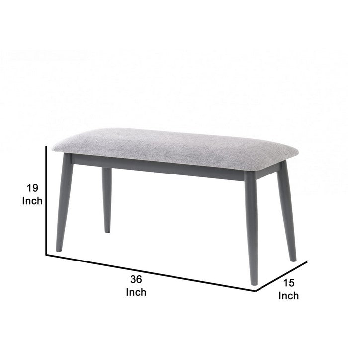 Fabric Upholstered Wooden Bench with Round Angled Legs, Gray - BM219272