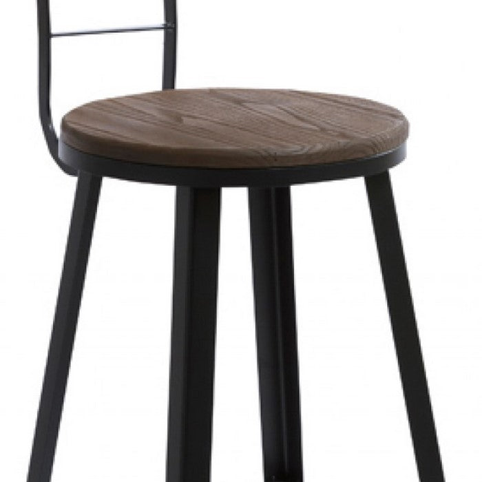 Contemporary Round Seat Barstool with Angular Legs, Brown and Black - BM219275