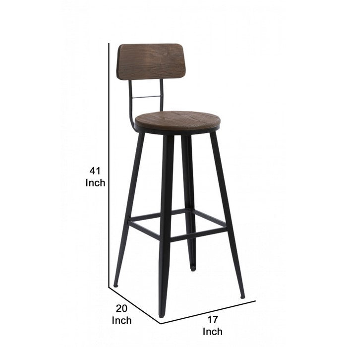 Contemporary Round Seat Barstool with Angular Legs, Brown and Black - BM219275