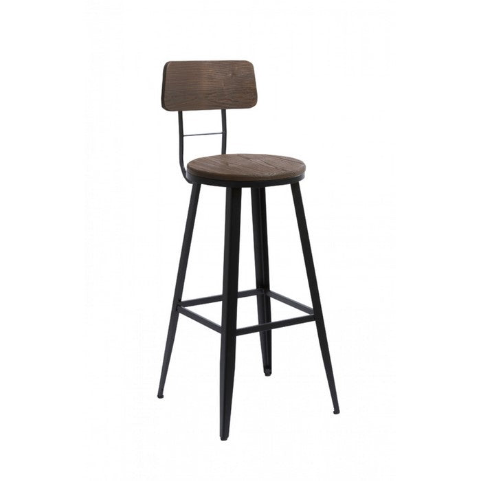 Contemporary Round Seat Barstool with Angular Legs, Brown and Black - BM219275