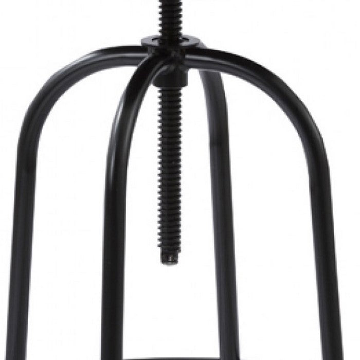 Height Adjustable Backless Barstool with Round Wooden Seat, Black and Brown - BM219276