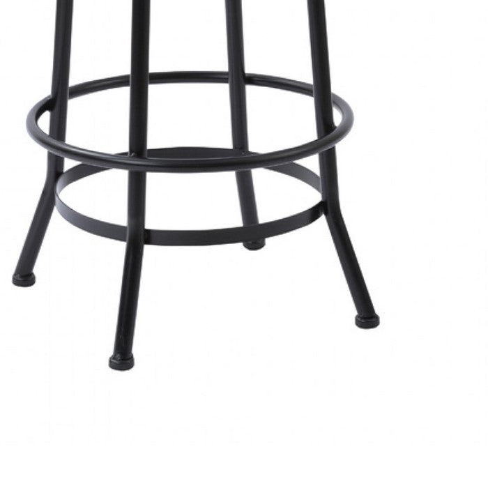 Height Adjustable Backless Barstool with Round Wooden Seat, Black and Brown - BM219276