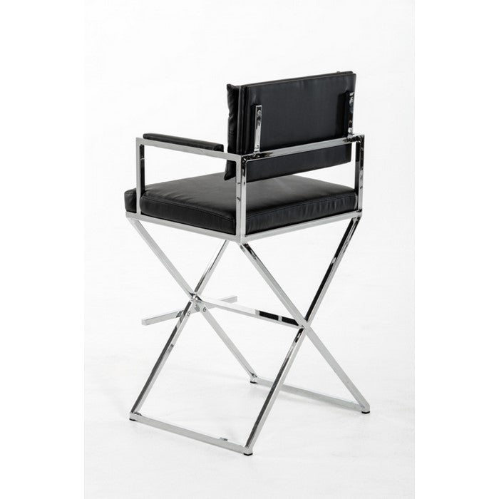 Leatherette Button Tufted Back Bar Stool with X Shaped Metal Base, Black - BM219278