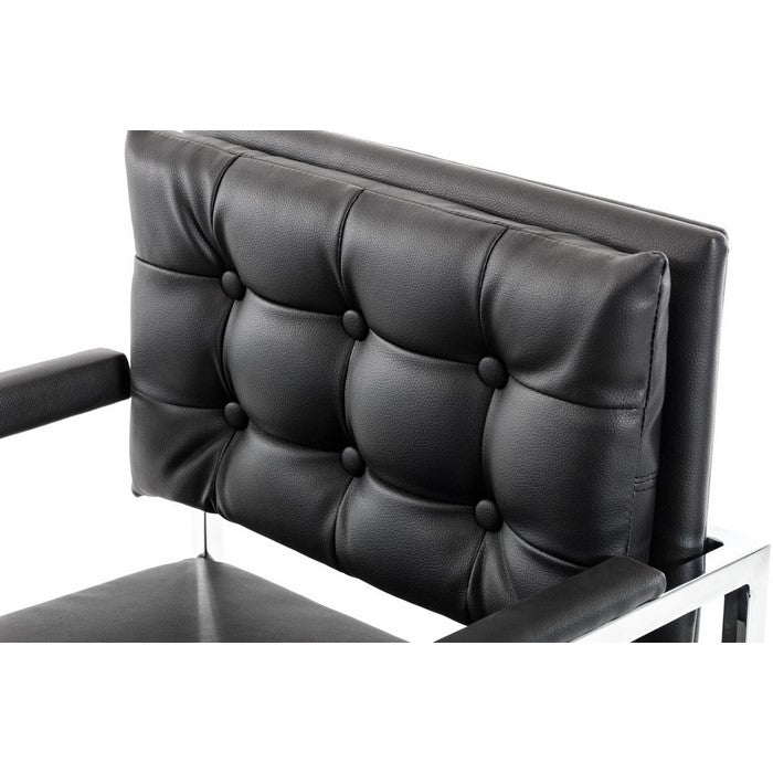 Leatherette Button Tufted Back Bar Stool with X Shaped Metal Base, Black - BM219278