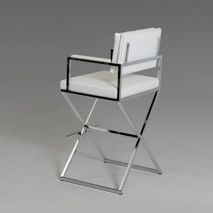 Leatherette Button Tufted Back Bar Stool with X Shaped Metal Base, White - BM219279
