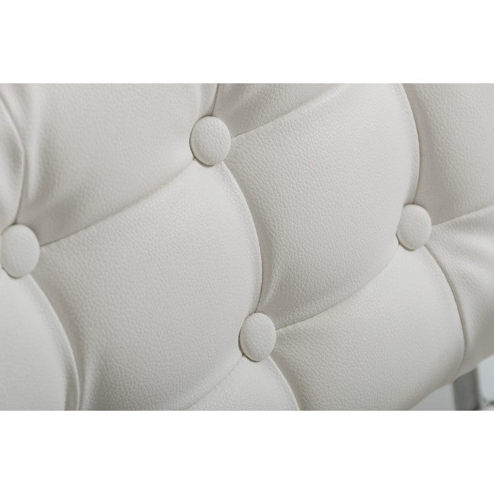 Leatherette Button Tufted Back Bar Stool with X Shaped Metal Base, White - BM219279