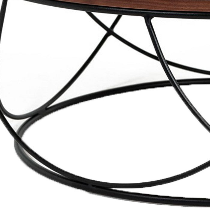 Wooden Round Top Coffee Table with Open Geometric Base, Brown and Black - BM219280