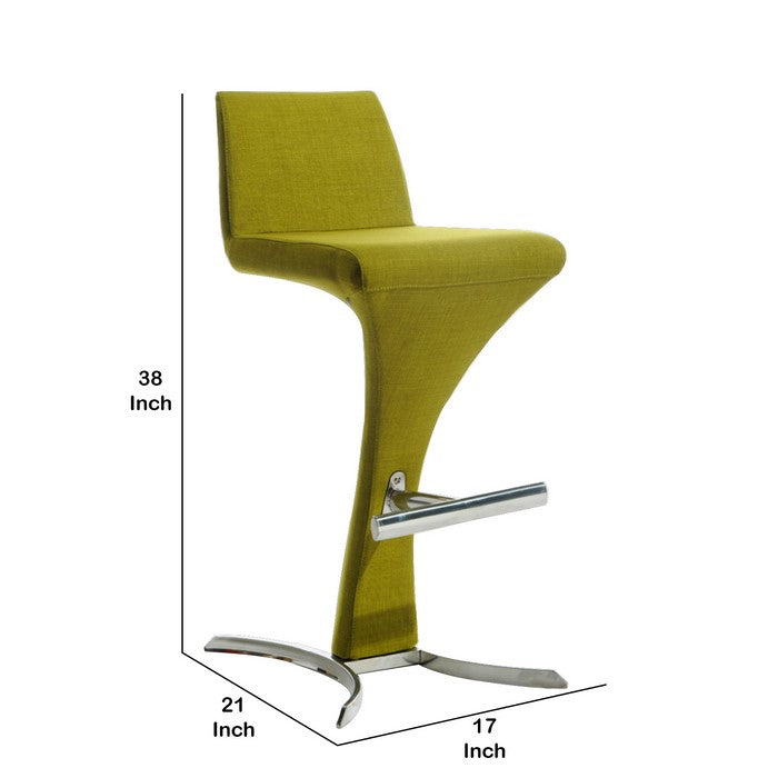 Fabric Upholstered Bar Stool with Flared H Shaped Legs, Green - BM219281