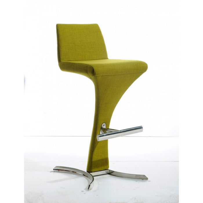 Fabric Upholstered Bar Stool with Flared H Shaped Legs, Green - BM219281