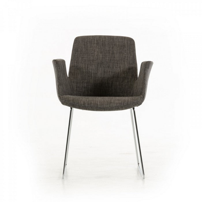 Fabric Upholstered Dining Chair with Metal Sled Base and Flared Arms, Gray - BM219282