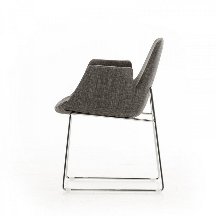 Fabric Upholstered Dining Chair with Metal Sled Base and Flared Arms, Gray - BM219282