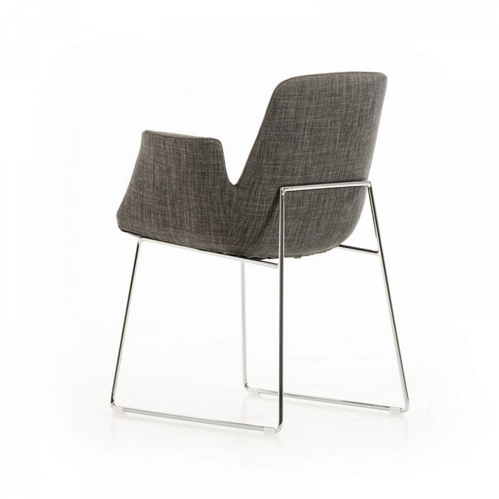 Fabric Upholstered Dining Chair with Metal Sled Base and Flared Arms, Gray - BM219282