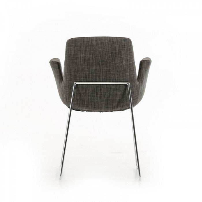 Fabric Upholstered Dining Chair with Metal Sled Base and Flared Arms, Gray - BM219282