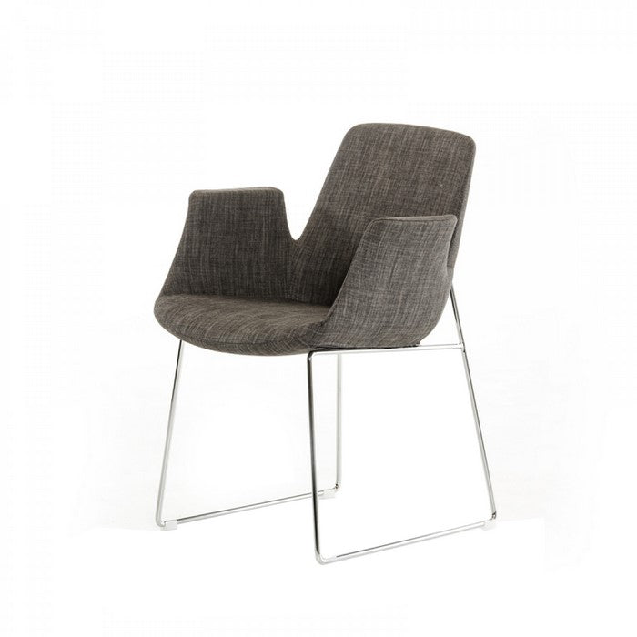 Fabric Upholstered Dining Chair with Metal Sled Base and Flared Arms, Gray - BM219282