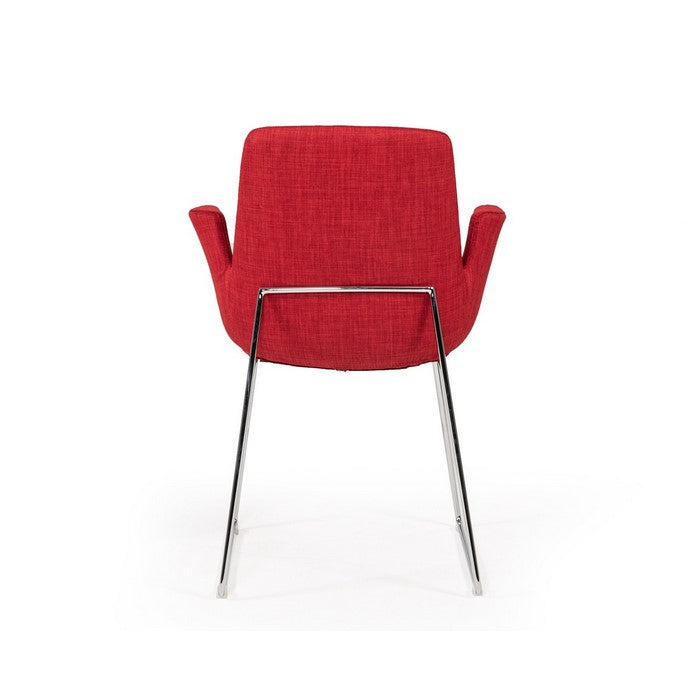 Fabric Upholstered Dining Chair with Metal Sled Base and Flared Arms, Red - BM219283